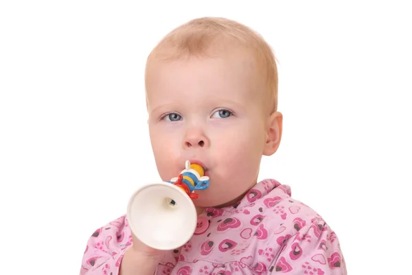 Criança com trompete — Fotografia de Stock