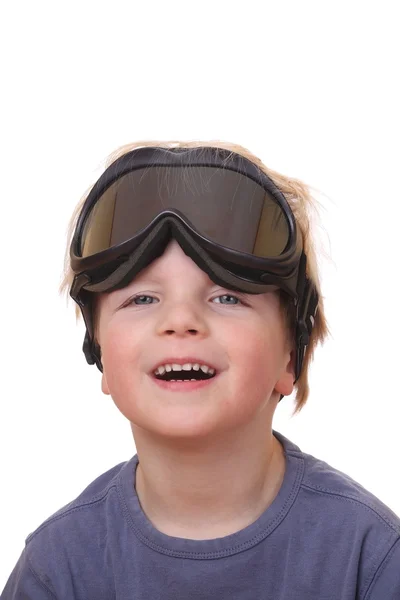 Хлопчик з лижними окулярами — стокове фото
