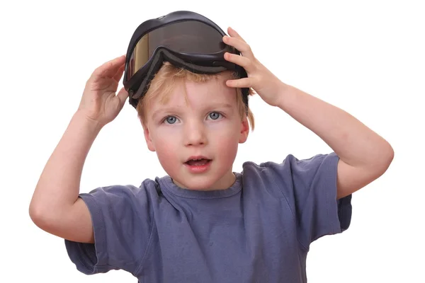 Хлопчик з лижними окулярами — стокове фото