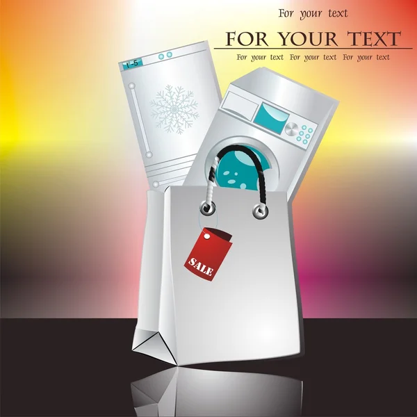 Kleurrijke boodschappentas op witte achtergrond met stickers. vectorillustratie. — Stockvector