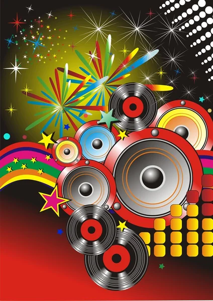 Futuristischer Musik-Disco-Hintergrund mit leuchtenden Regenbogenlichtern — Stockvektor
