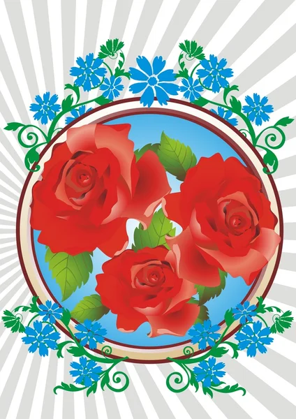 Τρία κόκκινα τριαντάφυλλα σε λευκό φόντο με χώρο για κείμενο — Διανυσματικό Αρχείο