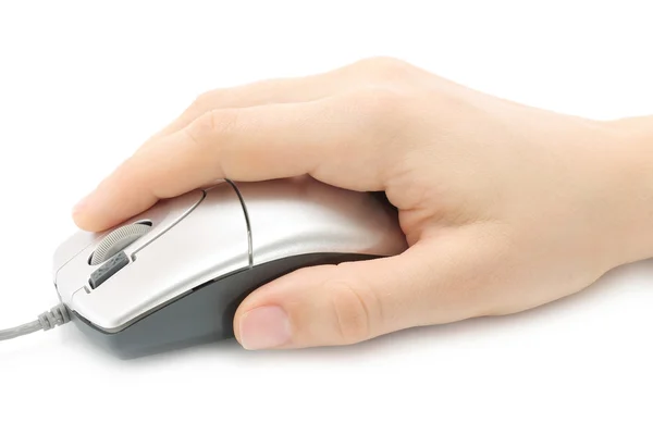 Женская рука с компьютерной мышью — стоковое фото