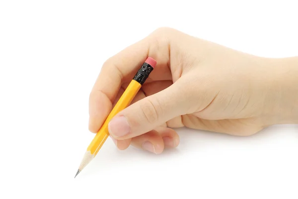 Mão de mulher com um lápis curto — Fotografia de Stock