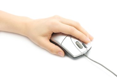 Woman hand with computer mouse clipart