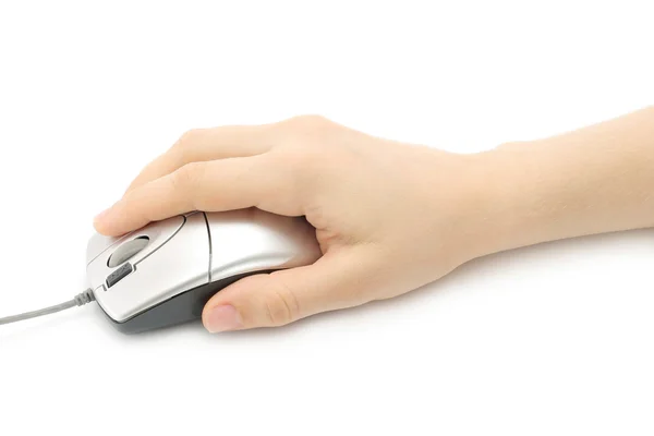 Vrouw hand met computermuis — Stockfoto
