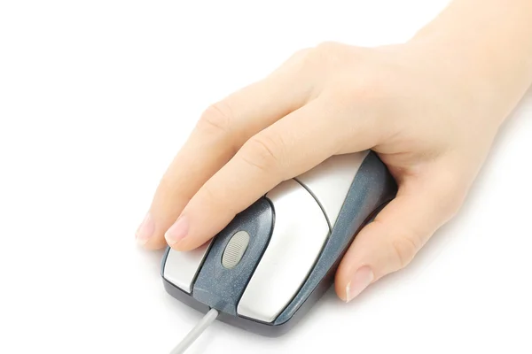 Femme main avec souris d'ordinateur — Photo