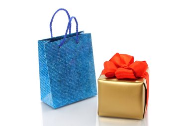 Shopping bag and gold present clipart