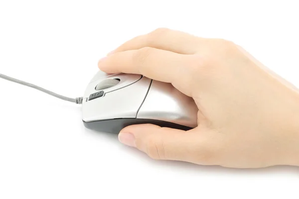 Γυναίκα χέρι με το ποντίκι του υπολογιστή — Φωτογραφία Αρχείου