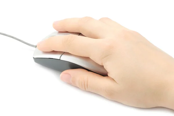 Femme main avec souris d'ordinateur — Photo