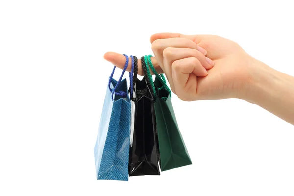 Hand houdt shopping tassen — Stockfoto