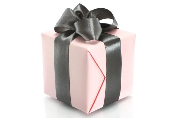Present box with grey bow — Stock Photo, Image