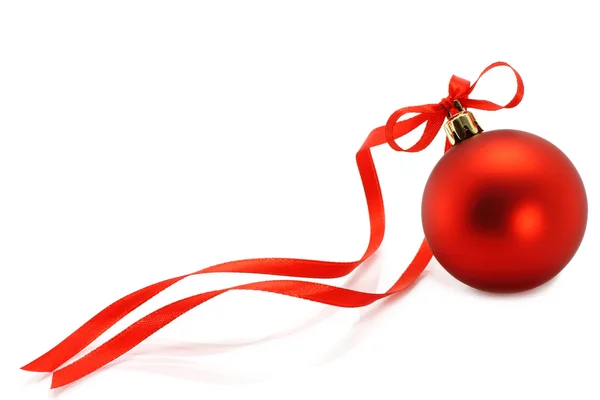 Red Christmas ball with ribbon — Stock Photo, Image