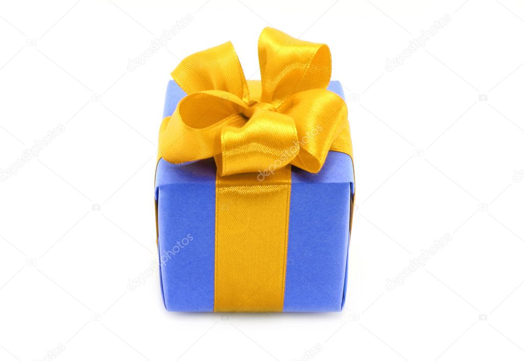 Present box with gold bow