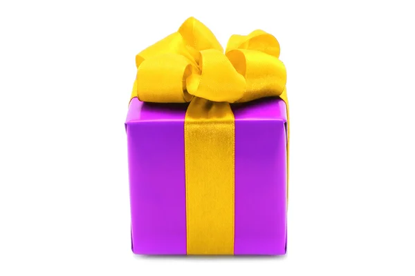 노란 나비와 보라색 선물 상자 — 스톡 사진