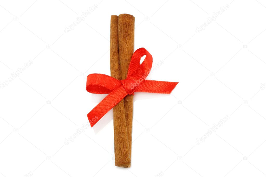Bunch of cinnamon stick with red bow