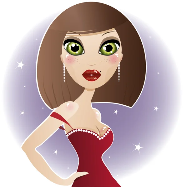 Sexy brunette woman at a night party — Stock Vector