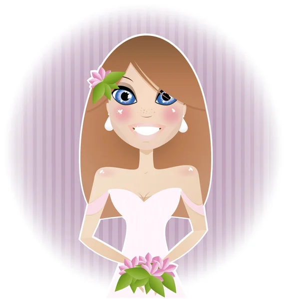 Pretty bride in pink wedding dress — Stock Vector