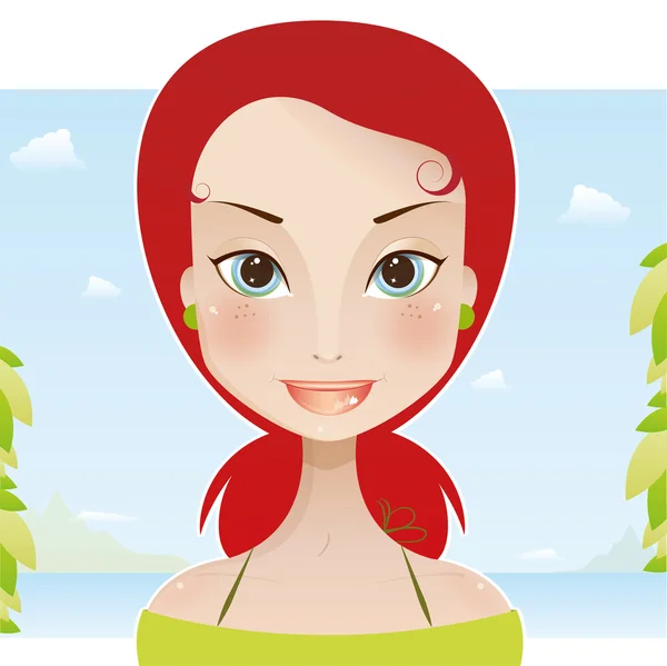 Güzellik Kızıl saçlı kız yaz tatili — Stok Vektör