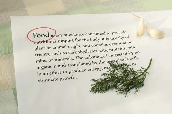 Food. Text on paper — Stock Photo, Image