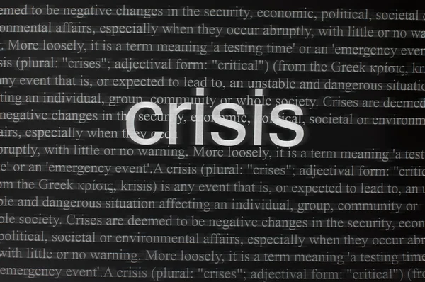 Texto digitado Crise no papel — Fotografia de Stock