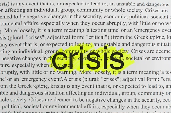 Getypte tekst crisis op papier — Stockfoto