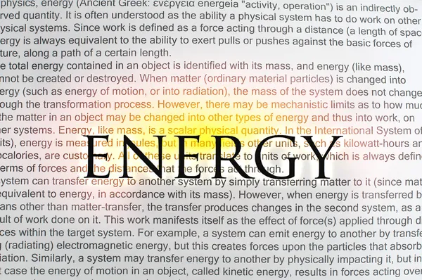 Maskinskriven text energi på papper — Stockfoto