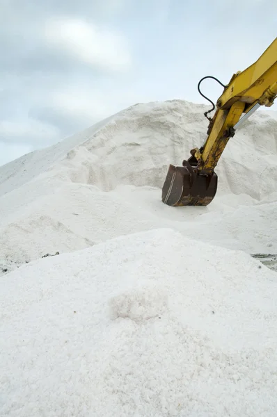 Rypadlo kopání hromadu sůl — Stock fotografie