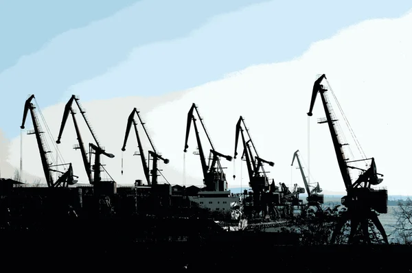 Guindastes portuários comerciais — Fotografia de Stock