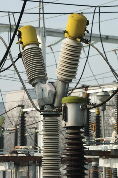 High-voltage wires and transformers — Stock Photo, Image