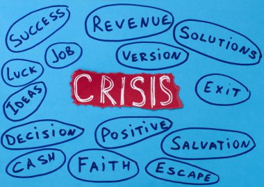 Crisis concept white text on red background clipart