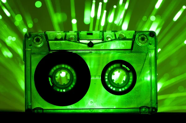 Trasparente cassetta nastro discoteca luci sfondo — Foto Stock