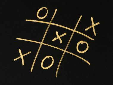 Hand-drawn tic-tac-toe game over black clipart