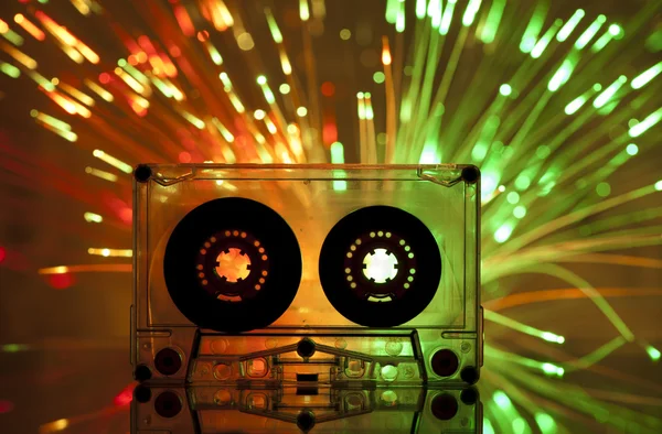 Cassette tape and multicolored lights — Stock Photo, Image