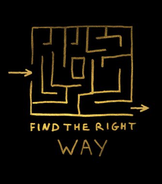 Find the right way conception. Labirint and text clipart