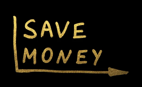 Salvar dinheiro conceito cor de ouro texto — Fotografia de Stock