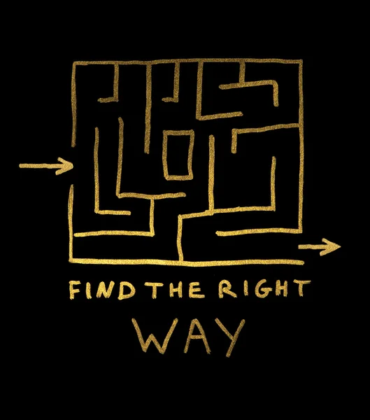 Den richtigen Weg finden. Labirint und Text — Stockfoto