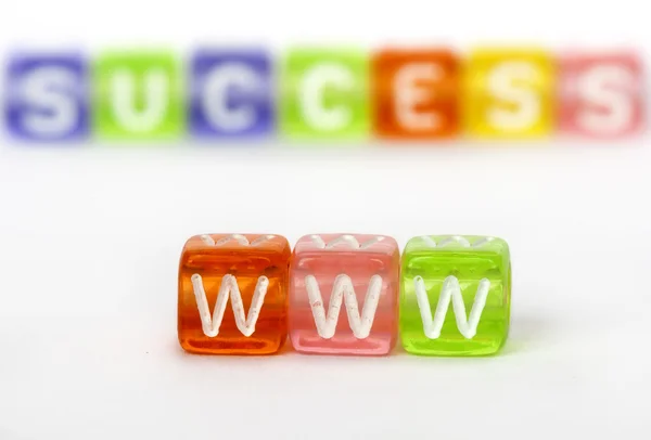 Tekst www en succes op kleurrijke kubussen — Stockfoto