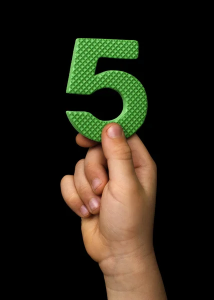 Children hand holding the number Five — Stock Photo, Image
