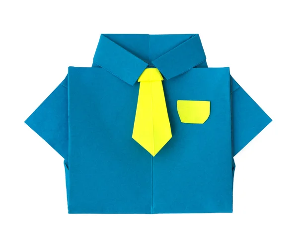 Origami blue shirt with tie — Stock Photo, Image