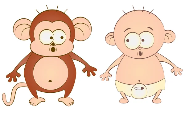 Bebê e macaco — Vetor de Stock