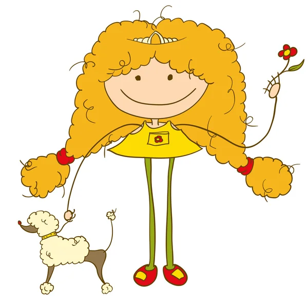 Girl and a poodle dog — Stock Vector
