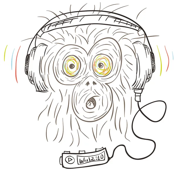 Monkey listens the music — Stock Vector