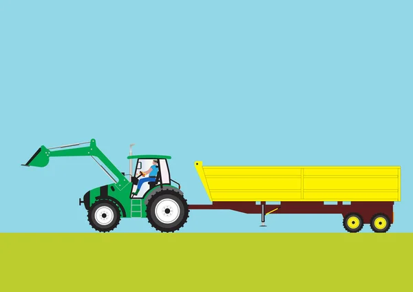 Grøn traktor og påhængskøretøj – Stock-vektor