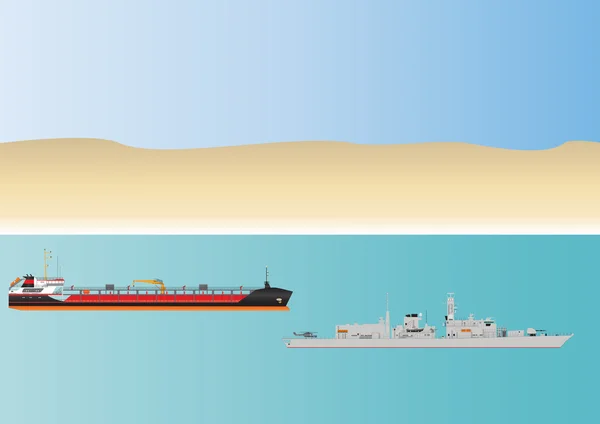 Нефтяной танкер и военный корабль — стоковый вектор