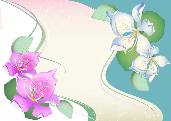 Schön und rosa tropische Blüten und Blätter auf elegantem Hintergrund — Stockvektor