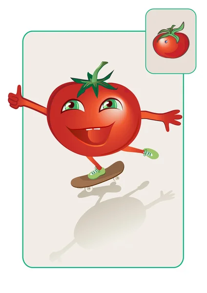Tomate drôle et réaliste sur skateboard — Image vectorielle