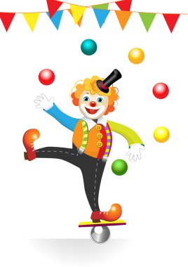 Circus clown with flags and balls clipart