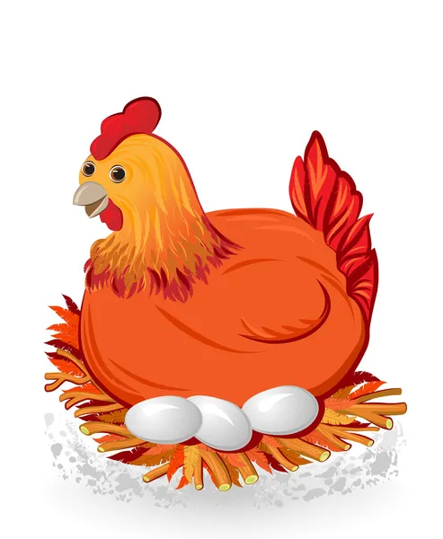 Ülő csirke tojással a fészekben — Stock Vector