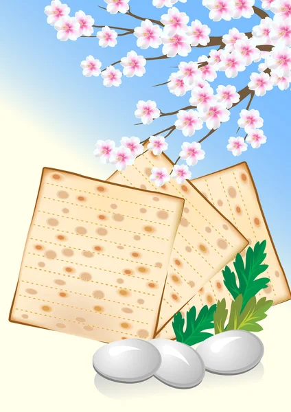 Евреи празднуют песах с яйцами, мацо и цветами — стоковый вектор